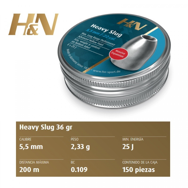 Balines H&N Slug HP HEAVY cal. 5'51 mm /.217" - Lata de 150 balines de 2'33 g.