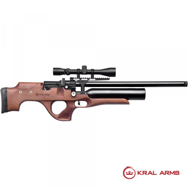 Carabina PCP KRAL Puncher Knight Madera cal. 4,50 y 5,50 mm (2 cañones). Con regulador y 24 J.