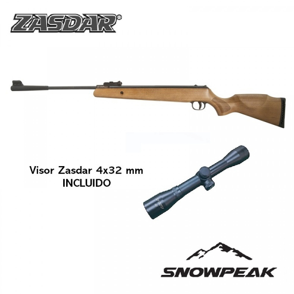 Carabina aire comprimido Snowpeak - Zasdar GR1250W Madera Gas Piston. 5,5 mm con visor 4x32 mm.