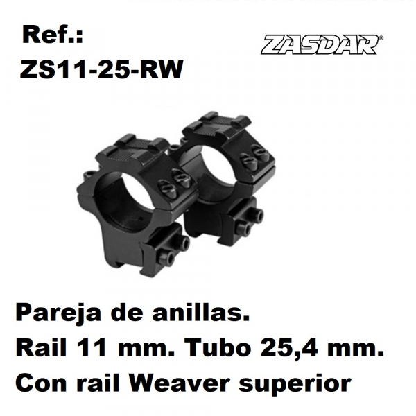 Monturas Zasdar Altura Media con rail superior Weaver   Ø25 mm / rail 9 - 11 mm