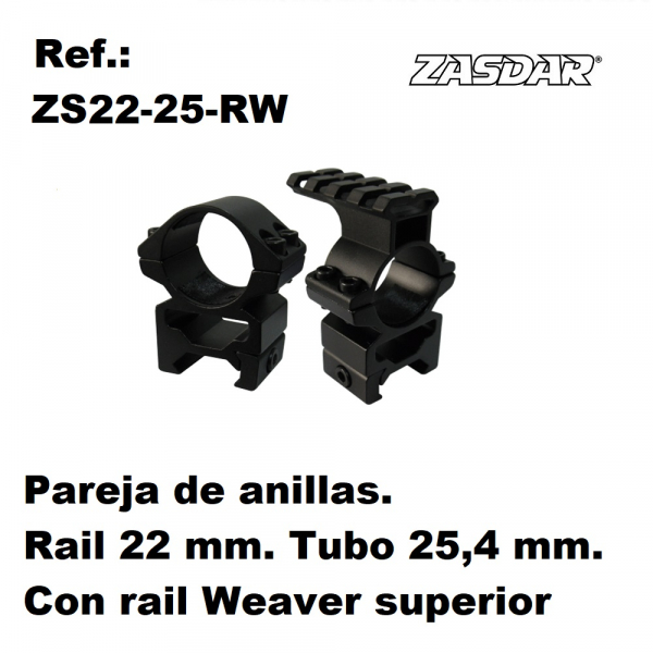 Monturas Zasdar Altura Media  Ø25 mm - con rail Weaver superior - p/ 21 mm (Weaver o Picatiny)