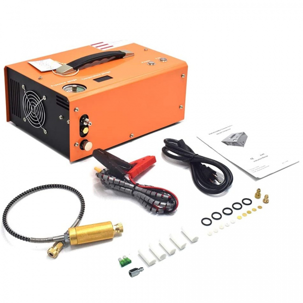 Compresor Eléctrico ZASDAR V3 a 12 v/220 v. PCP 300 BAR. Transformador incluido. Parada manual.